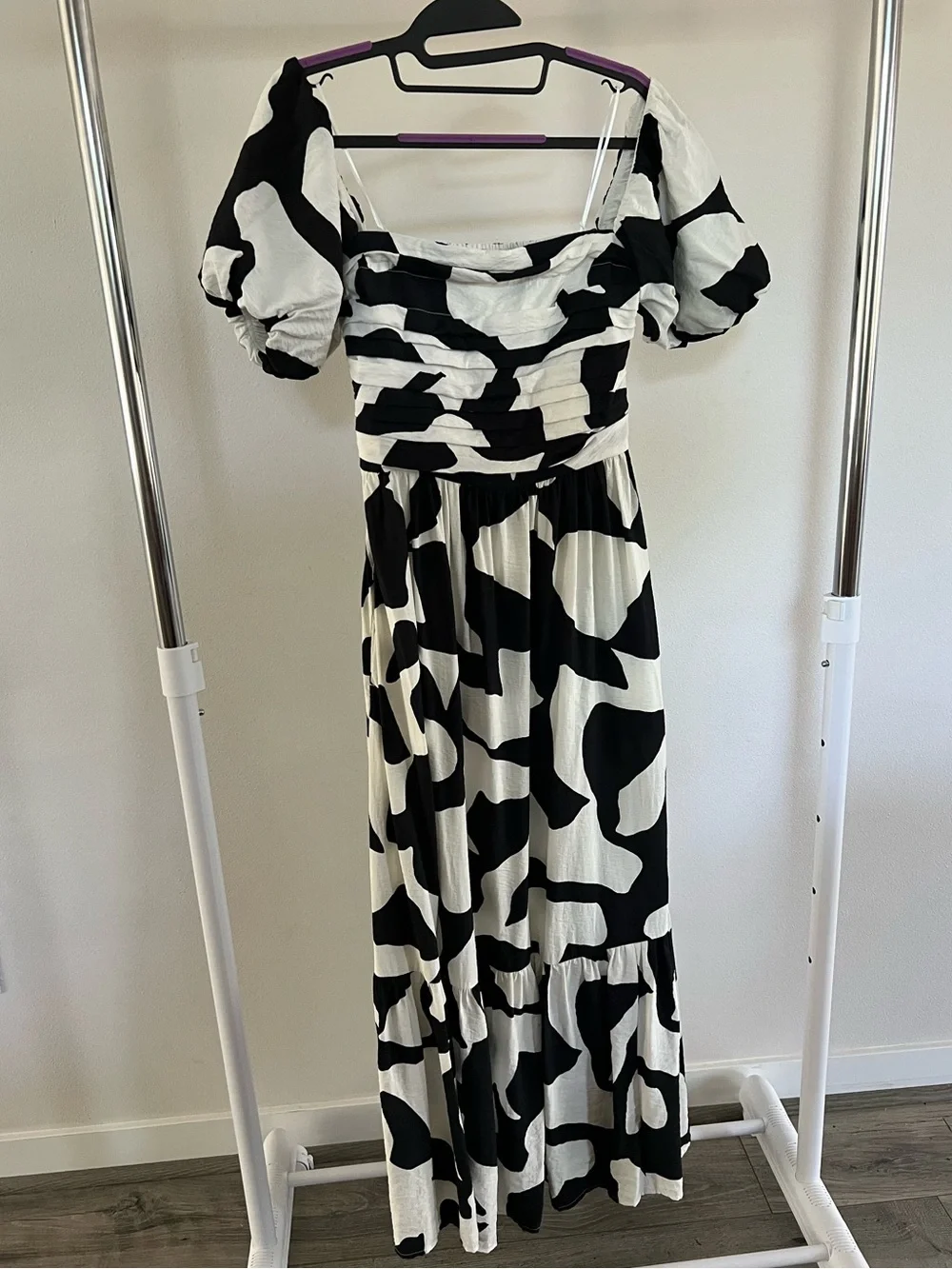 A&F Emerson Midi Dress in Black and White Abstract Size S Tall